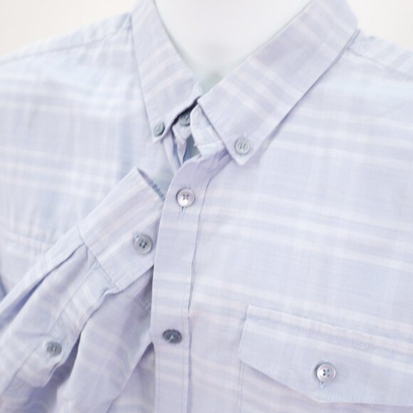 Calvin Klein Blue Plaid Double Pocket Front Button Down Medium Cotton Long Sleev - Picture 2 of 13